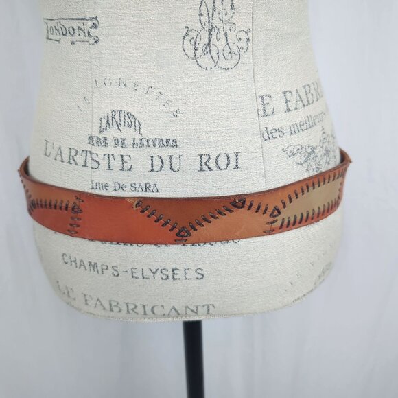 Vintage Lucky Brand Belt Large 36" Tan Leather Patch Stitch - Picture 4 of 11